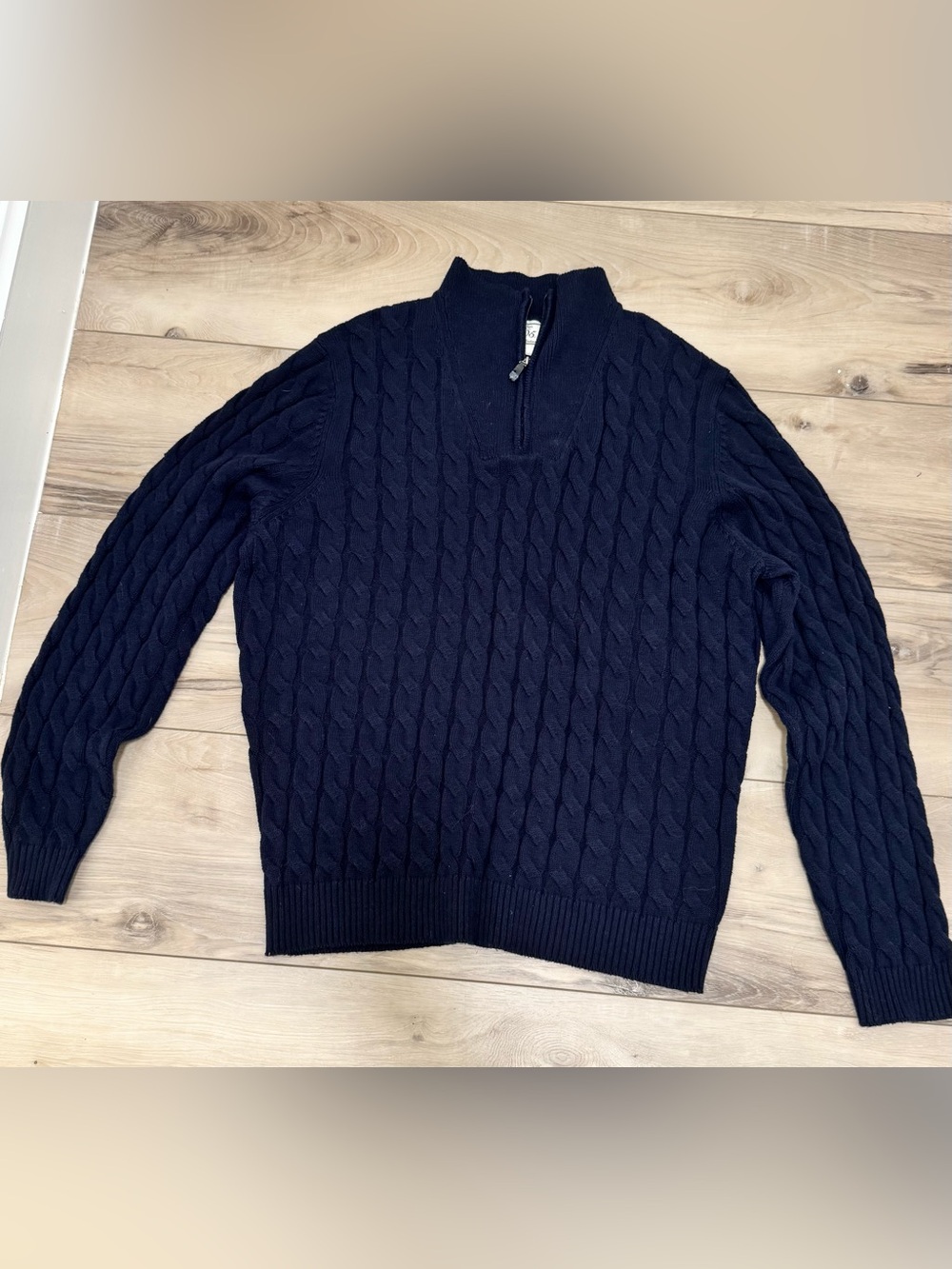 Jos. A. Bank Navy Cable-Knit Quarter-Zip Sweater